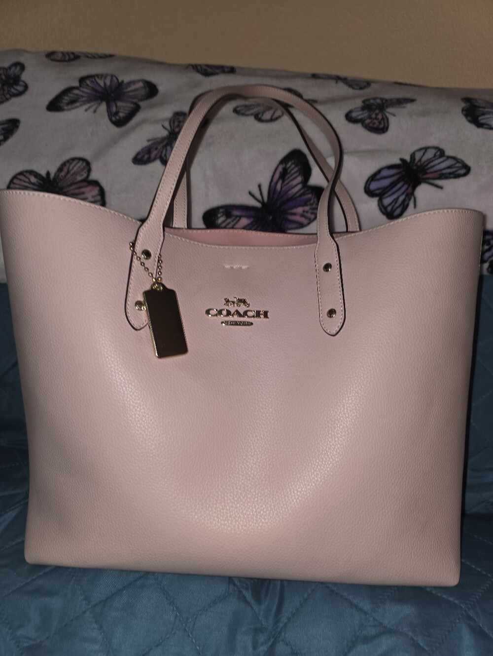 Coach Pale Pink Pebbled Leather CityTote with Gold Hardware